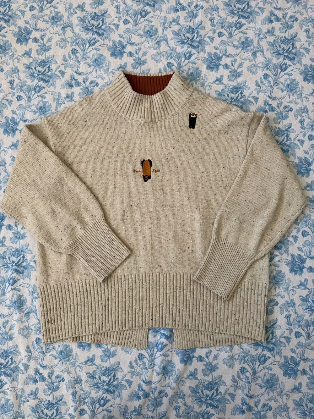 NWT Graniph High-Neck Cream Knit Sweater Red Panda Embroidery Medium